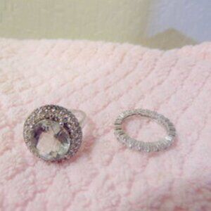 Colleen Lopez Prasiolite Colored Gemstone & White Topaz Ring & Eternity Band